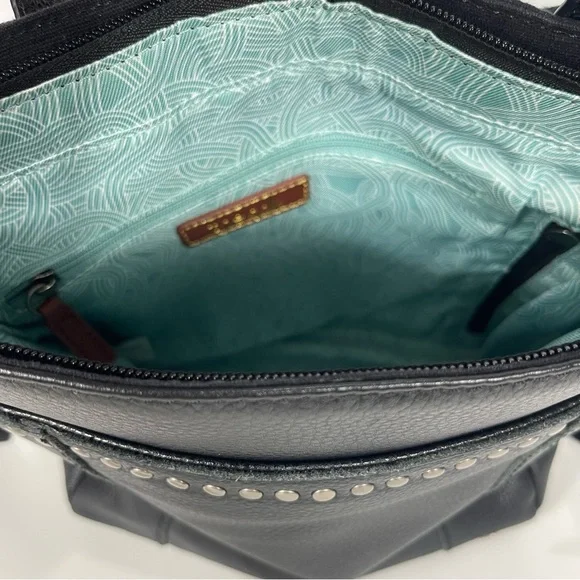 The Sak Black Crossbody Backpack Bag Purse Leather Black Convertible Studded - Picture 8 of 13